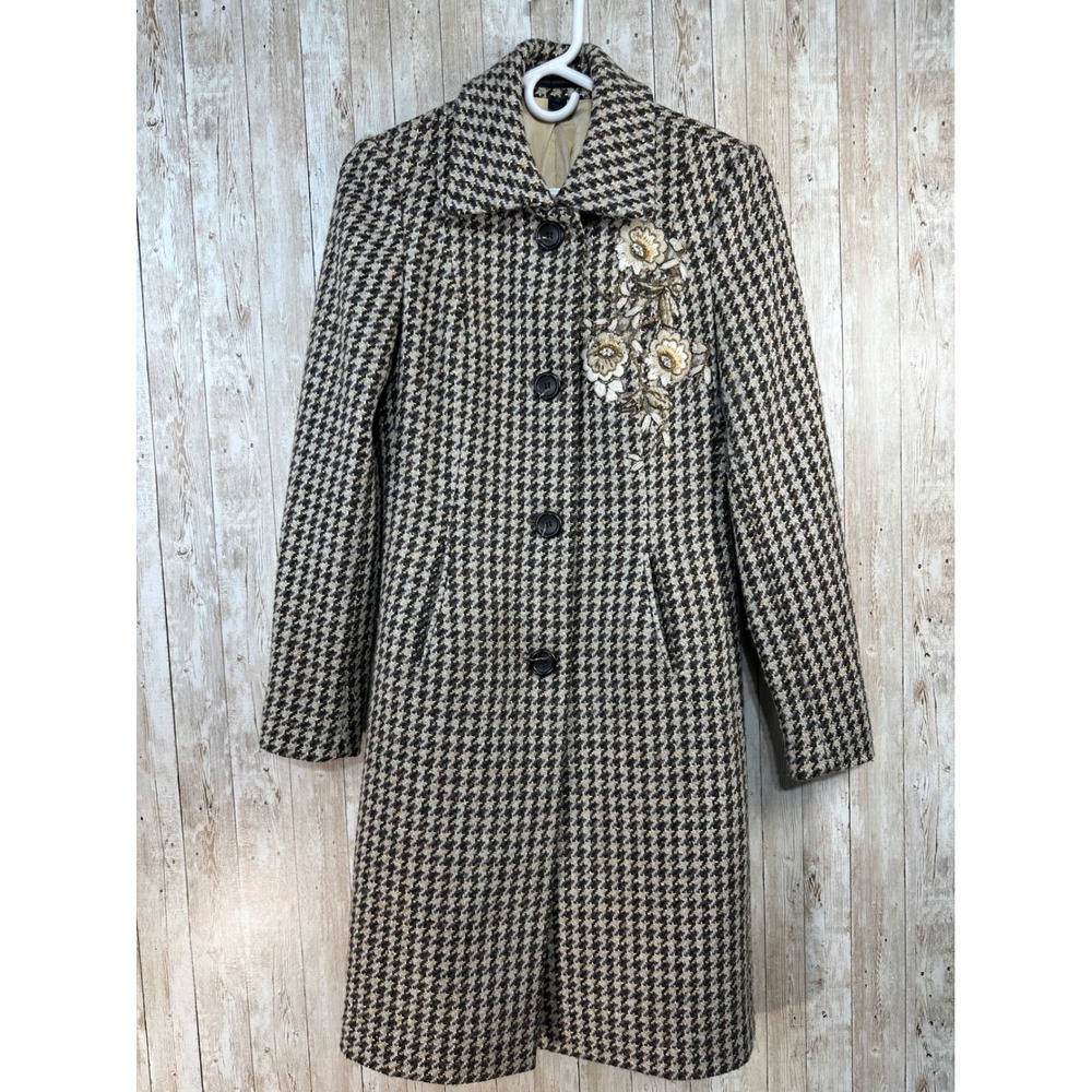 Express Design Studio‎ Tweed Womans 3/4 Coat Floral Embellished Beaded size XS